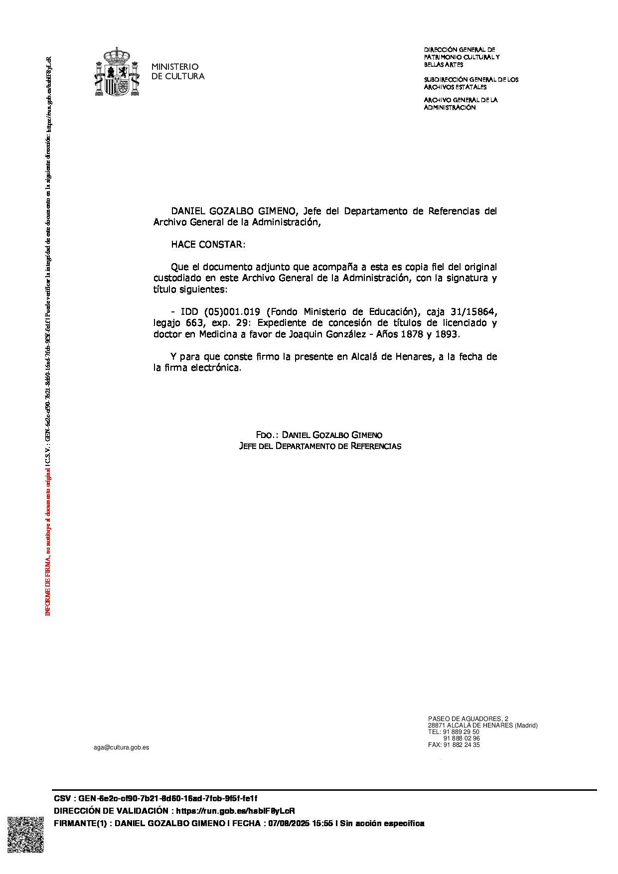 Annex A: Joaquin - Madrid Records Baptism Certificate